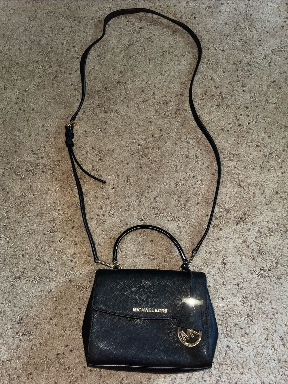 Michael Kors Black Saffiano Leather Crossbody Bag with Gold Hardware